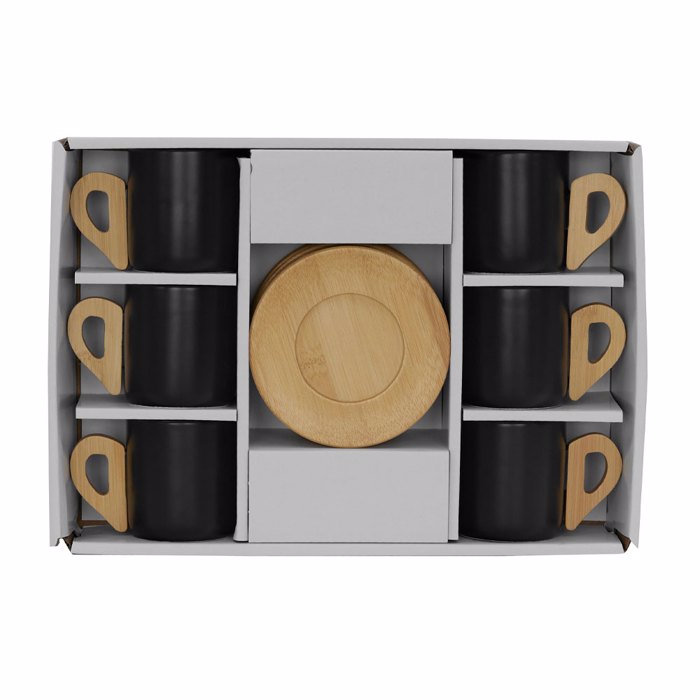 Liberta-Maison Nordic Koupa Espresso Set 6tmx 29x21x7cm Porselani Mavro Fusiko Bamboo 030033