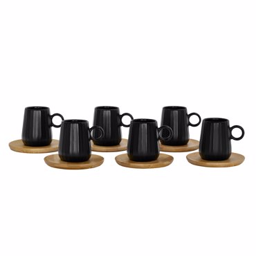 Liberta-Maison Ripple Κούπα Espresso Set 6ΤΜΧ 26x23x6cm Πορσελάνη Μαύρο Φυσικό Bamboo 030034