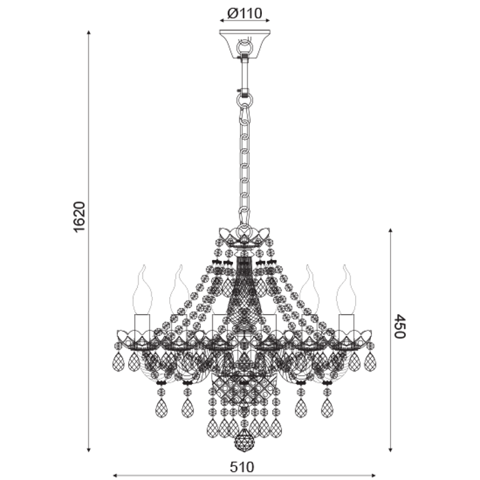 ACA Fotistiko Orofis Exafoto Metalliko/Krustallino 'GLADIOLO' Xromio E14 F51X162cm BLK80416PCC