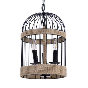 Inart Φωτιστικό Οροφής Μεταλλικό με Σχοινί Μαύρο/Μπεζ Ε14 25X40/120 3-10-151-0009