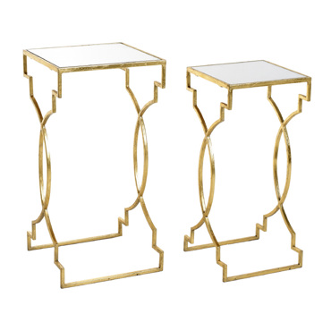 Inart Σετ των 2 Τραπέζι Μεταλλικό Γυάλινο Καθρέπτης Χρυσό 30.5X30.5X61 3-50-954-0047