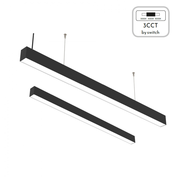 InLight Kremasto Fotistiko LED 40W 3CCT (By Switch) Mavro apo Alouminio 120cm (6072-120-BL)