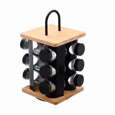 Estia Βάση Μπαχαρικών Bamboo Essentials Περιστρεφόμενη Μαύρη με 12 Γυάλινα Δοχεία 16x16x21.5cm 01-14650