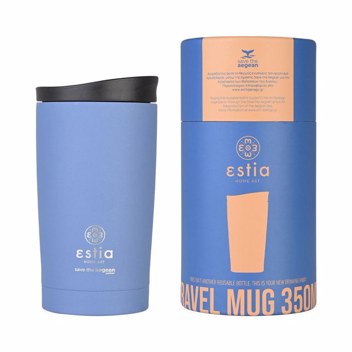 ESTIA Θερμός Inox Travel Mug Save the Aegean 350ml Denim Blue 01-20378 ESTIA Thermos Inox Travel Mug Save the Aegean 350ml Denim Blue 01-20378