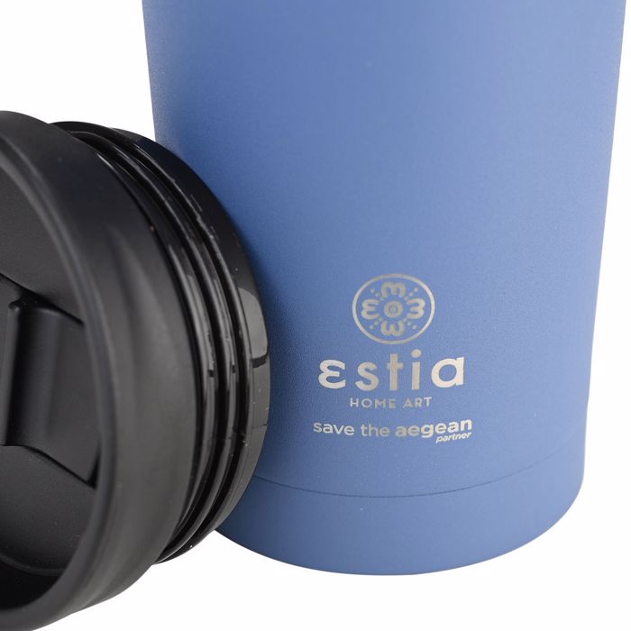 ESTIA Θερμός Inox Travel Mug Save the Aegean 350ml Denim Blue 01-20378 ESTIA Thermos Inox Travel Mug Save the Aegean 350ml Denim Blue 01-20378