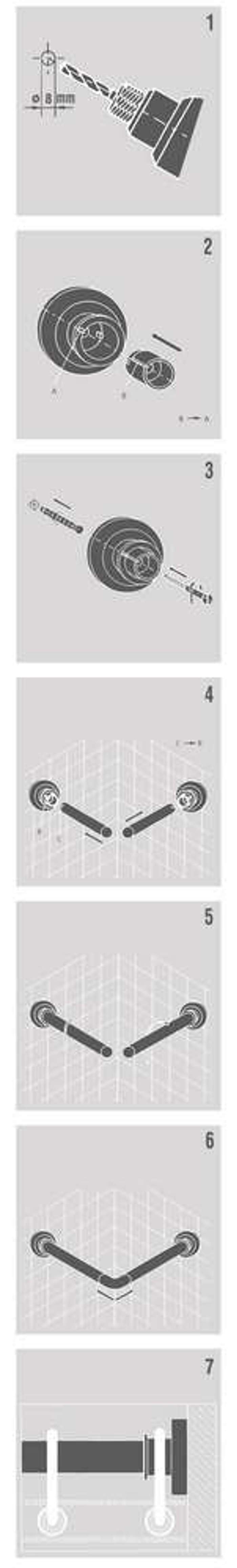 Sealskin 90x90 Ø 28 mm mat aluminum βραχίονας μπάνιου γωνιακός Sealskin 90x90 Ø 28 mm mat aluminum braxionas baniou gniakos