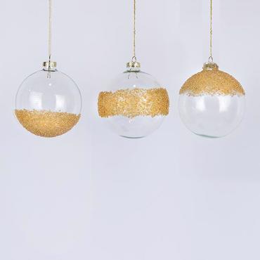 ESTHETI home Σετ των 4 Μπάλες Γυάλινες Διάφανες με Σαμπανί Λεπτομέρειες σε 3 Σχέδια 8cm 600-42810