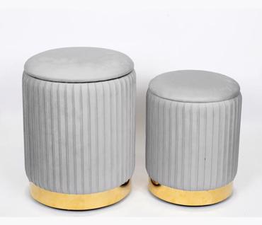 ESTHETI home Σετ των 2 Σκαμπό Βελούδινο Γκρι Φ35x45cm/Φ30x38cm 750-10047