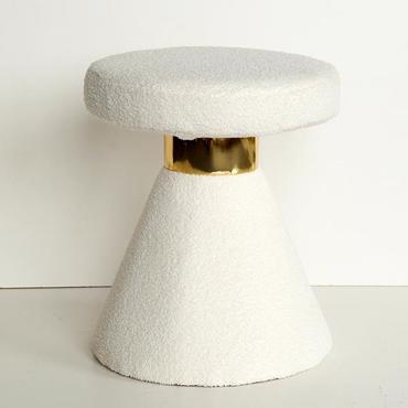 ESTHETI home Σκαμπό Μπουκλέ Υφασμάτινο Λευκό με Βάση Κώνο Φ42x49cm 750-12017