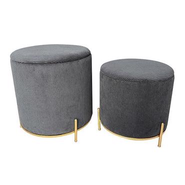 ESTHETI home Σετ των 2 Σκαμπό Κοτλέ Βελούδινο Μαύρο με Μεταλλικά Πόδια Χρυσά Φ42x44cm/Φ35x37cm 750-14024