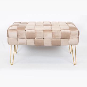 ESTHETI home Ταμπουρέ Βελούδινο Μπεζ με Σχέδιο Πλέξη και Χρυσά Μεταλλικά Πόδια 82x43x46cm 750-18020