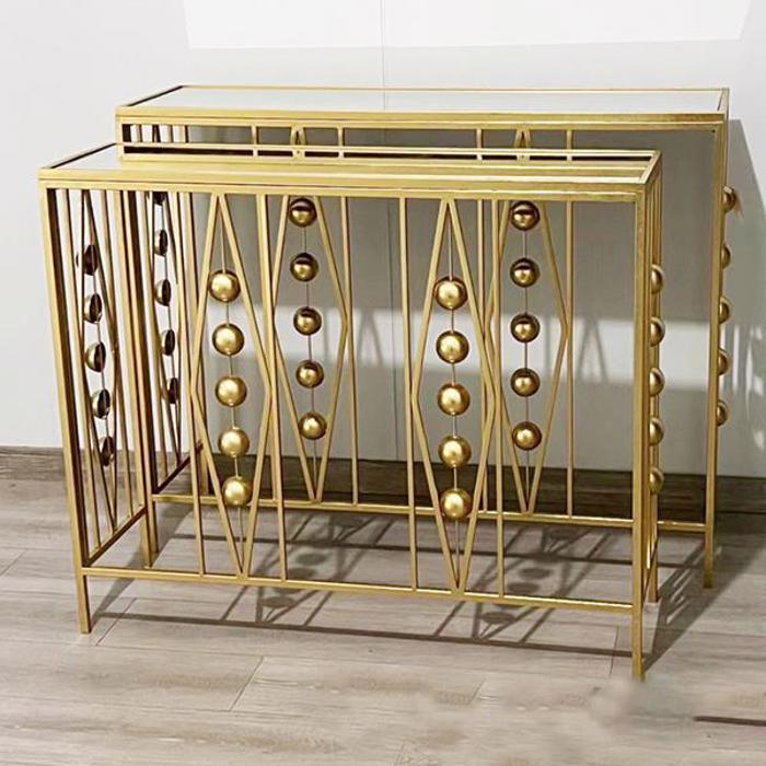 ESTHETI home Set 2 TEM Konsola Metalliki Xrusi me Gyalini Epifaneia 100X30X80cm/90X27X75cm 750-27017