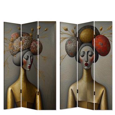 ESTHETI home Παραβάν με Σχέδιο Γκέισα (Καμβάς) Πράσινο/Χρυσό/Μπεζ 120x2.5x180cm 750-34012