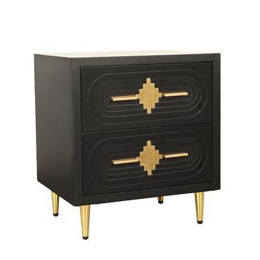 ESTHETI home Κομοδίνο Ξύλινο Μαύρο με 2 Συρτάρια και Πόδια Μεταλλικά 50x40x56cm 750-35513