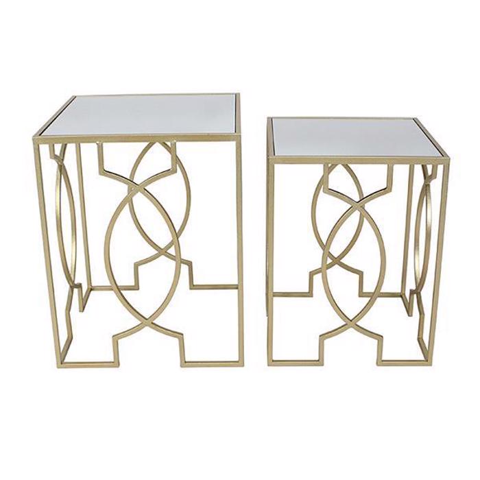 ESTHETI home Set ton 2 Trapezakia Boithitika Metallika Xrusa me Gyalines Epifaneies 40.5x40.5x51.5cm/35.5x35.5x46.5cm 750-39516