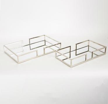 ESTHETI home Σετ των 2 Δίσκος Μεταλλικός Ασημί με Καθρέπτη 40x25x6cm/35.5x19.5x6cm 752-16012