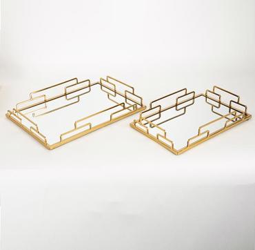 ESTHETI home Σετ των 2 Δίσκος Μεταλλικός Χρυσός με Καθρέπτη 35x25x5cm/30.5x20.5x5cm 752-16015