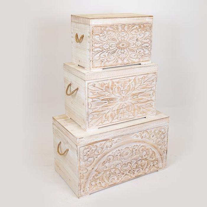 ESTHETI home Set ton 3 Baoula Xulina Lefka me Sxedia 72x40.5x41cm 752-28013