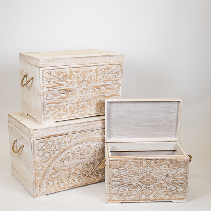 ESTHETI home Set ton 3 Baoula Xulina Lefka me Sxedia 72x40.5x41cm 752-28013