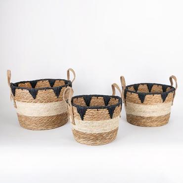 ESTHETI home Σετ των 3 Καλάθι Ψάθινο Καφέ/Μαύρο 27x20x20cm/30x22x22cm/36x28x25cm 752-32011