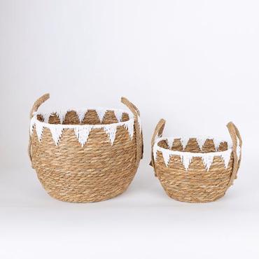 ESTHETI home Σετ των 2 Καλάθι Ψάθινο Καφέ/Λευκό 24x18x16.5cm/32x26x23.5cm 752-32012