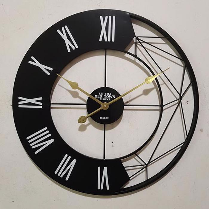 ESTHETI home Roloi Toixou Metalliko Mavro/Lefko/Xruso me Latinikous Xaraktires F60x4.5cm 753-10024
