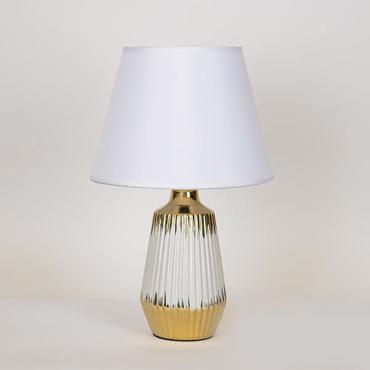 ESTHETI home Επιτραπέζιο Φωτιστικό Κεραμικό Λευκό/Χρυσό με Υφασμάτινο Καπέλο Φ25x40cm 757-10099