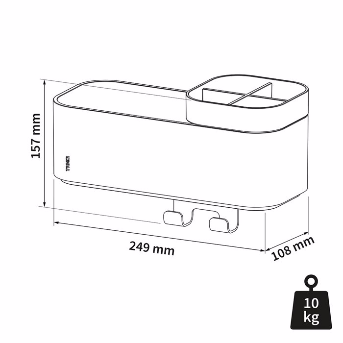 Tiger 2-Store Επιτοίχιο Ράφι με Θήκες και Κρεμάστρες 25 cm Black 800374 Tiger 2-Store Epitoixio Rafi me Thikes kai Kremastres 25 cm Black 800374