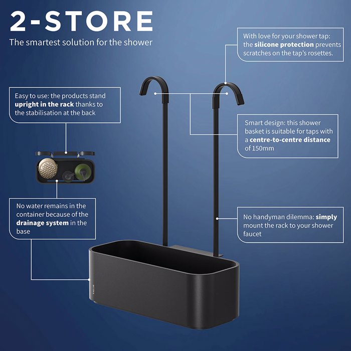 Tiger 2-Store Ράφι κρεμαστό για Βρύση Ντους 25 cm Black 800376 Tiger 2-Store Rafi kremasto ga Brusi Ntous 25 cm Black 800376