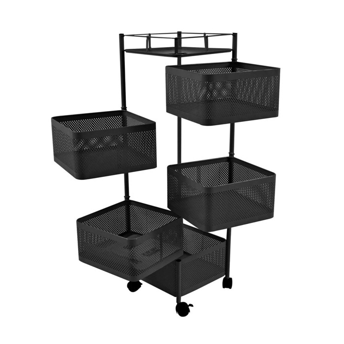 Ankor Troleϊ Apothikefsis me 5 Kalathia Metalliko Mavro Mat 28x28x91cm (824168)