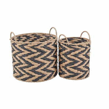 Ankor Σετ των 2 Καλάθια Ψάθινα Μαύρα/Φυσικά Φ32x32cm/Φ22x30cm 824304