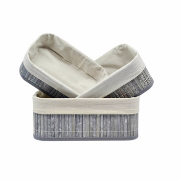 Ankor Σετ των 3 Καλαθάκια Μπαμπού Γκρι με Ύφασμα 30x20x12cm (824410)