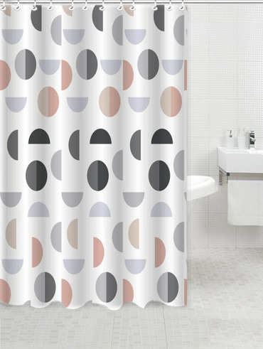 Ankor Κουρτίνα Μπάνιου Πολυεστερική 180x200cm με 12 Κρίκους και Σχέδιο Κύκλους και Ημικύκλια 831050