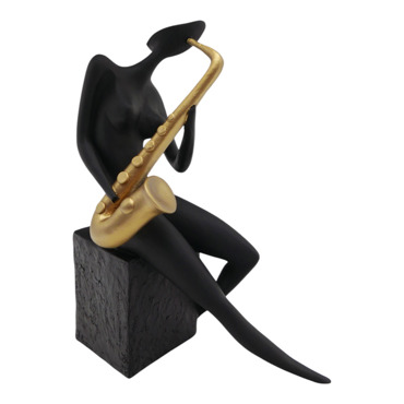 Ankor Διακοσμητική Φιγούρα Πολυεστερική Γυναίκα Μαύρη με Σαξόφωνο Χρυσό 13x7x18cm (844289)