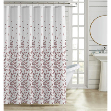 Ankor Κουρτίνα Μπάνιου Πολυεστερική 180x200cm με 12 Κρίκους με Σχέδιο Φύλλα σε Απόχρωση Σάπιου Μήλου (846191)