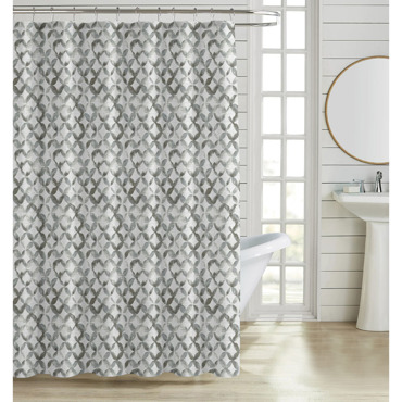 Ankor Κουρτίνα Μπάνιου Πολυεστερική 180x200cm με 12 Κρίκους και Γεωμετρικό Μοτίβο Γκρι (846290)