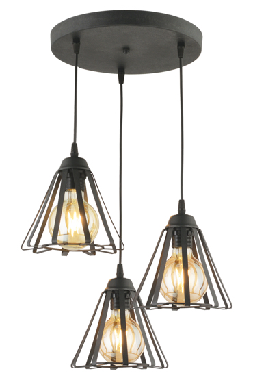 ArLight PDT 1255-3 BK Κρεμαστό Φωτιστικό Οροφής Μαύρα Τρίγωνα σε Ροζέτα Τρίφωτο Ε27 Φ24x80cm 0103524