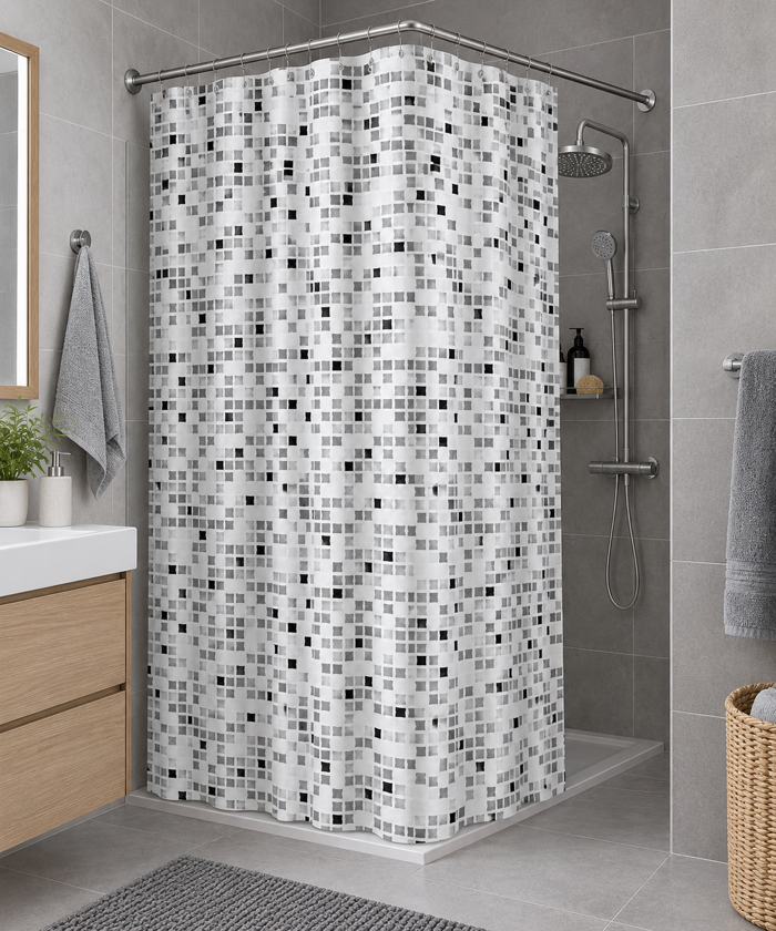 Kourtina Baniou 180x180cm ufasmatini me Monterno Sxedio Ggri/Mavro MRShome