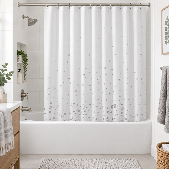 Kourtina Baniou 180x180cm ufasmatini Lefki me Ggri Pitsilies MRShome