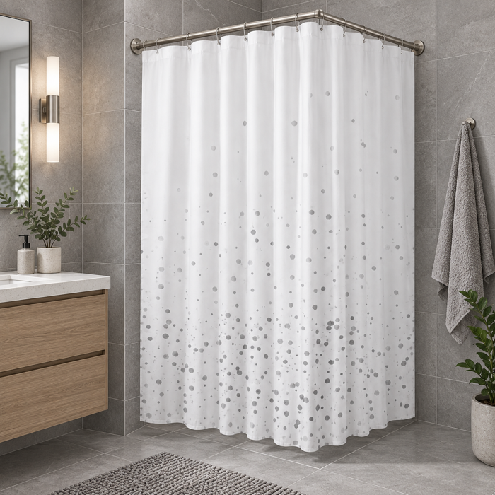 Kourtina Baniou 180x180cm ufasmatini Lefki me Ggri Pitsilies MRShome