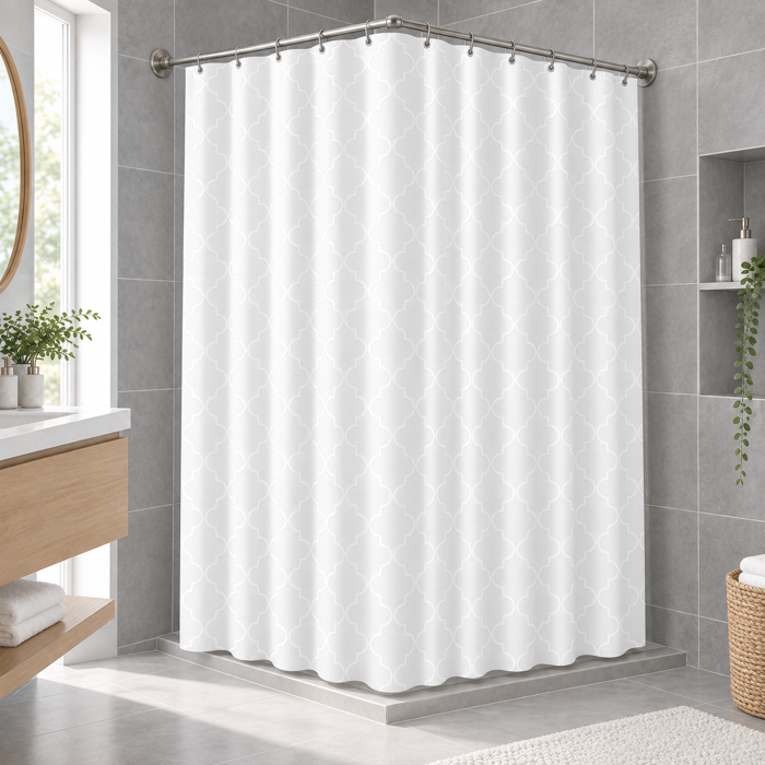 Kourtina Baniou 180x180cm Plastiki Lefki me Sxedio MRShome