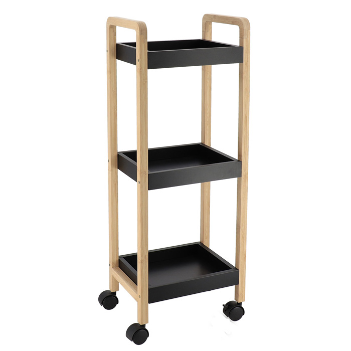 MRShome Rafiera Bamboo/MDF me 3 Rafia Fusiki/Mavri me Rodakia 28.5x21x79cm MRShome