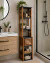 MRShome Epiplo MDF/Akakia me 1 Ntoulapaki kai 5 Rafia Apothikefsis Ggri/Kafe 38.5x30x170cm MRShome