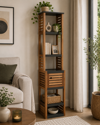 MRShome Epiplo MDF/Akakia me 1 Ntoulapaki kai 5 Rafia Apothikefsis Ggri/Kafe 38.5x30x170cm MRShome