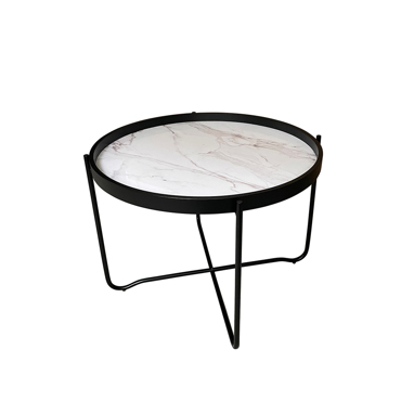 Liberta - Maison ALABASTER Coffee Table Λευκό με Pattern Μαύρο Φ63x42cm 04-0797