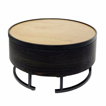 Liberta - Maison BARREL Coffee Table Μαύρο/Φυσικό με Αποθηκευτικό Χώρο Φ80x39.5cm 04-0962