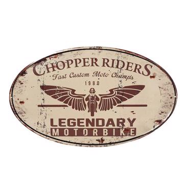 Ταμπέλα Οβάλ Μπεζ - Καφέ Motorbike 34X57εκ LOG412 Espiel