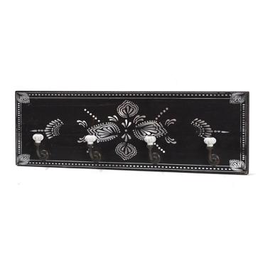 Κρεμάστρα Ξύλινη 4 Θέσεων Μαύρη με Λευκό Σχέδιο 53εκ MAS108 Espiel