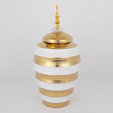 ESTHETI home Βάζο με Καπάκι Κεραμικό Λευκό/Χρυσό Φ19x39.5cm 752-20093