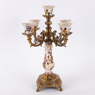 ESTHETI home Κηροπήγιο Πορσελάνης Λευκό με Χρυσά Λουλούδια 29x29x38cm 752-26037